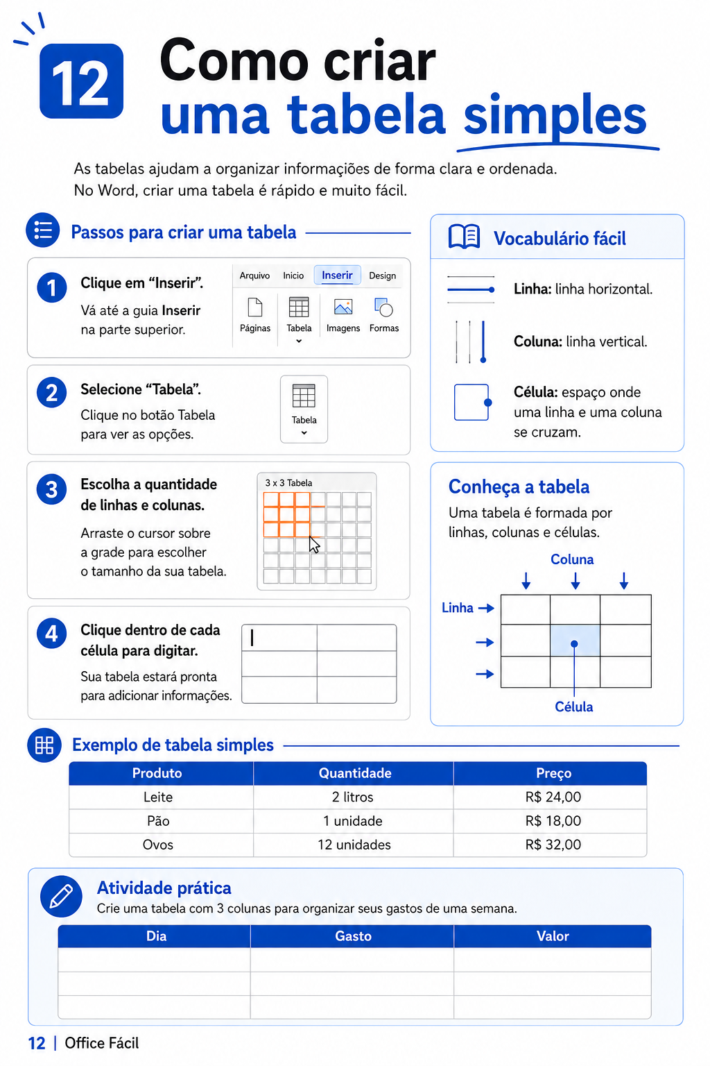 Página: como criar uma tabela simples no Word
